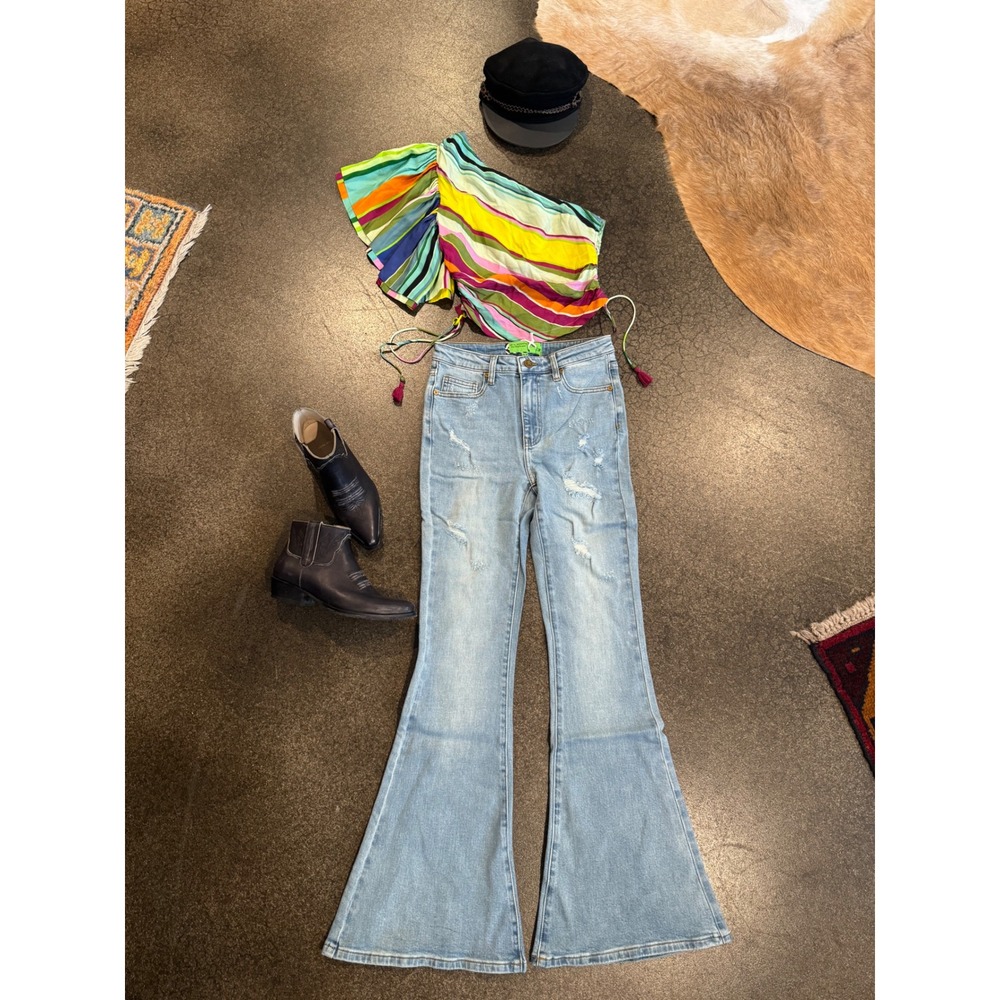 Sandrine Rose Women's Distressed Bell Bottom Jeans Light Wash Denim Size 27